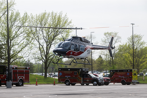 Chopper landing on the scene of mass casualty simulation at SIUE