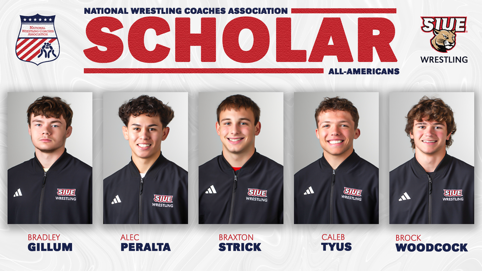 five portraits of SIUE wrestlers